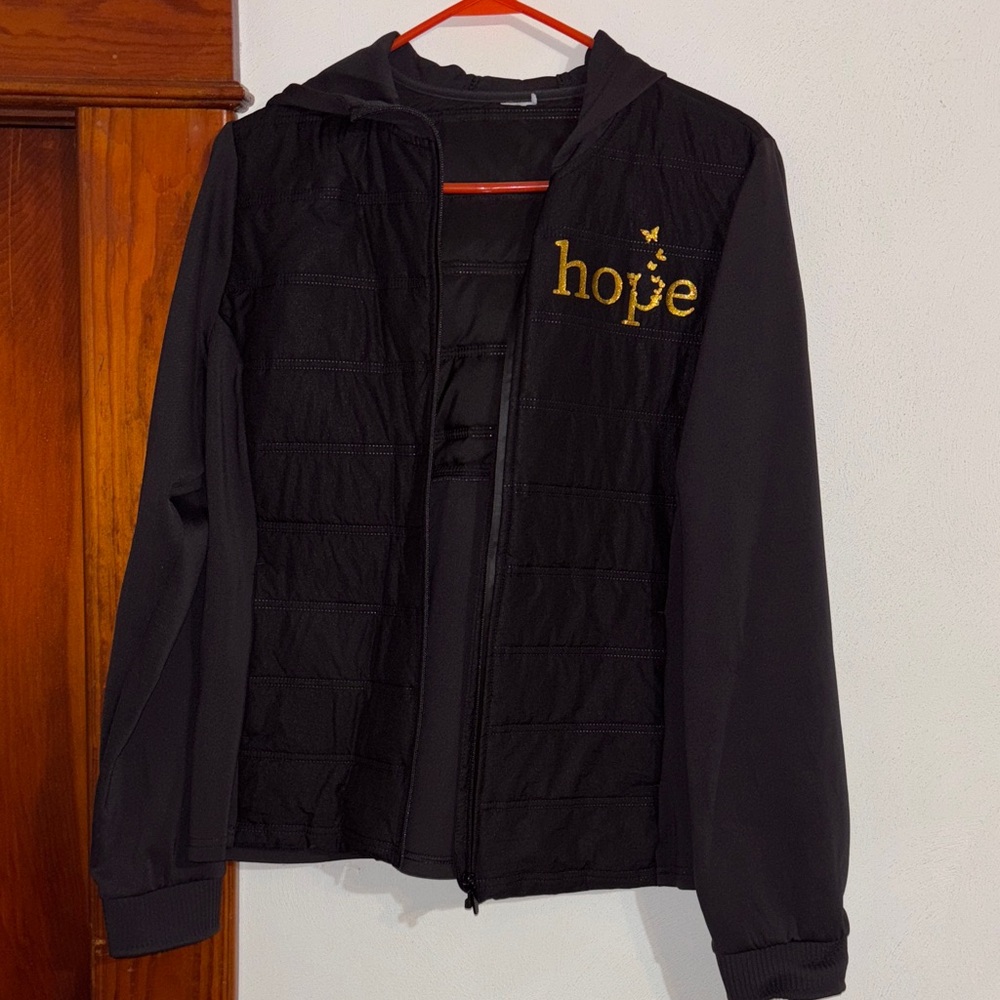 Women's Black Jacket with Gold 'Hope' Detail